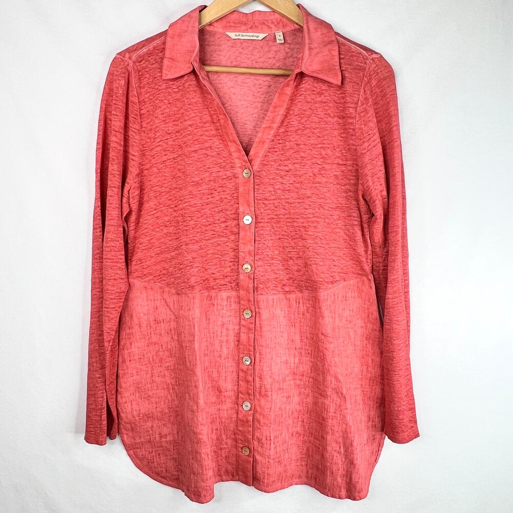 Soft Surroundings 100% Linen Coral Bodrum Tunic Top Small
